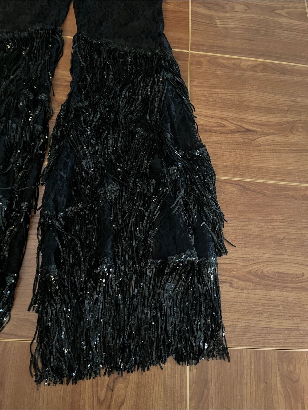 Little Black Diamond Black Lace Flare Pants with Sequin Fringe Pants - Picture 4 of 9